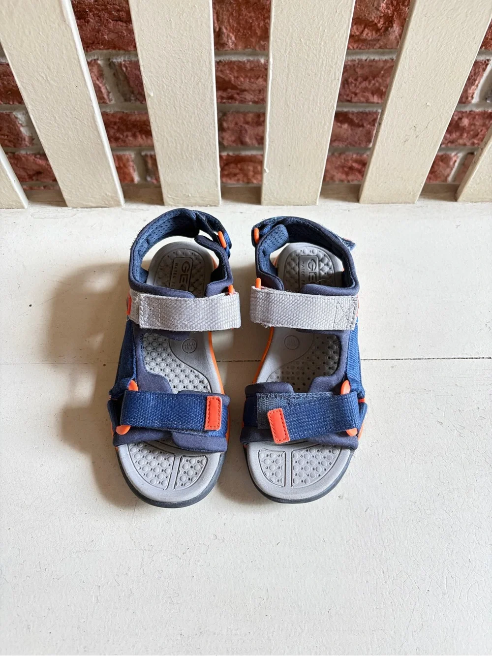 Geox Navy and Gray Kids Sandals with Orange Accents